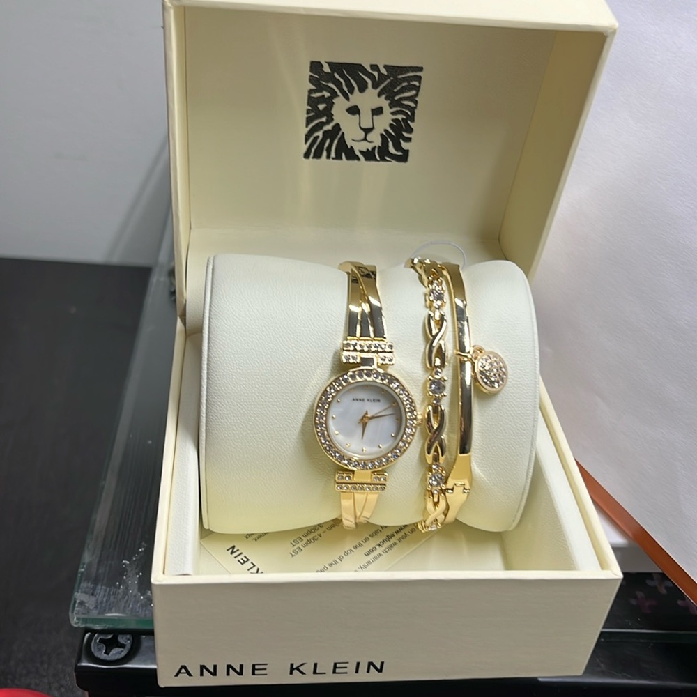 Anne Klein Women's Premium Crystal Accented Bangle Watch and Bracelet Set